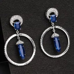KARATCART Silver-Plated Cubic Zirconia Studded Contemporary Drop Earrings-1
