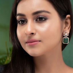 Saraf RS Jewellery Gold Plated Green Square Drop Earrings-39