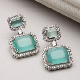 Kennice Rhodium-Plated AD Studded Square Drop Earrings-18