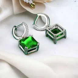Designs & You Silver Plated Cubic Zirconia-Studded Square Drop Earrings-8