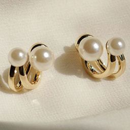 PolluxCraft Gold-Plated Korean PearlsZircon Studded Contemporary Shaped Studs-image-65