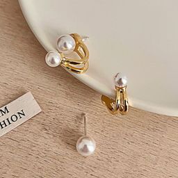 PolluxCraft Gold-Plated Pearls Contemporary Shaped Korean Studs-55