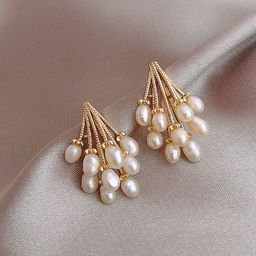 PolluxCraft Korean Gold-Plated Pearls Studded Contemporary Drop Earring-45
