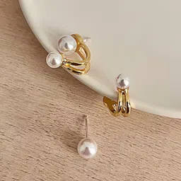 PolluxCraft Korean Pearls Studded Contemporary Shaped Studs-24