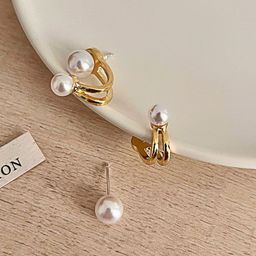 PolluxCraft Korean Gold-Plated Pearl Stone Studded Contemporary Studs-image-75