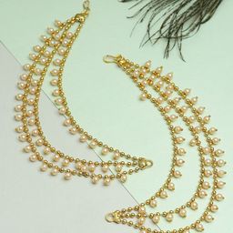 ZENEME Gold-Toned Drop Beaded Layered Earring Chain-14