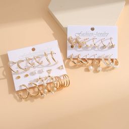 Shining Diva Fashion Set Of 18 Gold-Plated Contemporary Studs Earrings-image-79