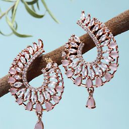 KARATCART Pink Contemporary Half Hoop Earrings-picture-11