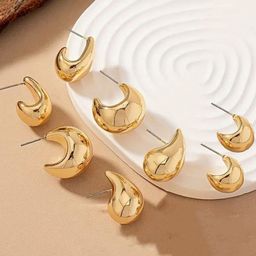 Jewels Galaxy Set Of 4 Gold-Plated Contemporary Shaped Half Hoop Earrings-0