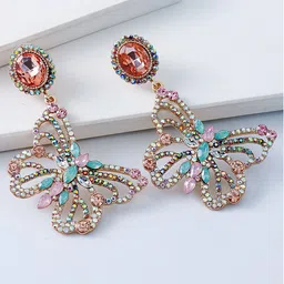 Yellow Chimes Multicolor Butterfly Designed Glittering Drop Earrings-35