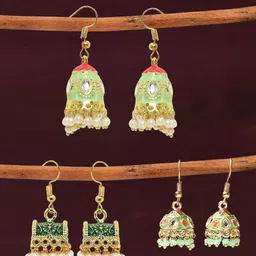OOMPH Set Of 3 Dome Shaped Meenakari Jhumkas-25