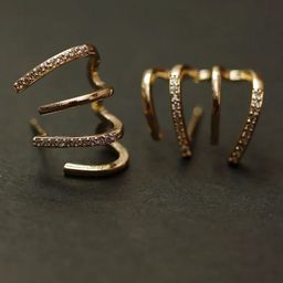 PolluxCraft Korean Gold-Plated Zircon Studded Contemporary Shaped Studs-21