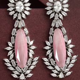 KARATCART Silver-Plated Cubic Zirconia Studded Contemporary Drop Earrings-10