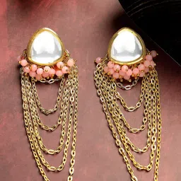 KARATCART Gold-Plated Kundan-Studded Contemporary Drop Earrings-52