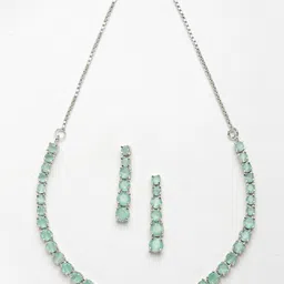 Aazeen Rhodium-Plated American Diamond Studded Necklace & Earrings-56