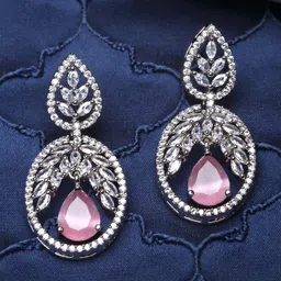 ZENEME Pink Oval Drop Earrings-image-6