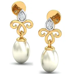KUBERBOX 18KT Gold Diamond-Studded & Pearl-Beaded Drop Earrings-1.58 gm-image-53