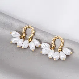 Yellow Chimes Gold-Toned & White Oval Shape Pearl Drop Earrings-18