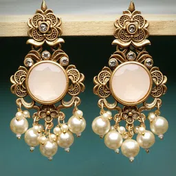 ADIVA Gold-Plated Stone Studded & Beaded Drop Earrings-21