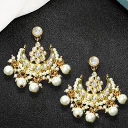 OOMPH Kundan Studded Floral Meenakari Chandbalis-10