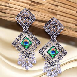 Vighnaharta Rhodium-Plated Floral Shaped Drop Earrings-image-54
