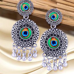 Vighnaharta Rhodium-Plated Floral Shaped Drop Earrings-image-55