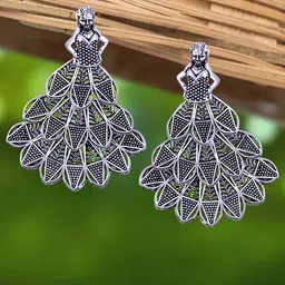 Vighnaharta Rhodium-Plated Floral Shaped Drop Earrings-17