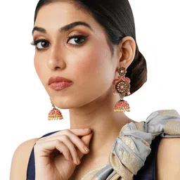 Anouk Gold-Toned Brass-Plated Floral Dome Shaped Jhumkas-57