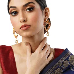 Anouk Gold-Toned Brass-Plated Contemporary Drop Earrings-87