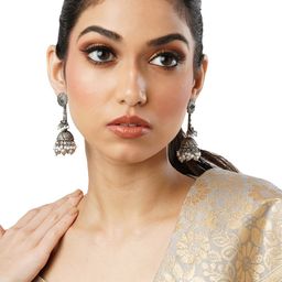 Anouk Silver-Toned Brass-Plated Beaded Jhumkas-32