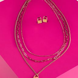 AMI Gold-Toned Gold-Plated 3-Layered Chain With Earrings-62