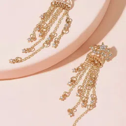 Unwind by Yellow Chimes Gold-Toned Contemporary Crystal Drop Earrings-17