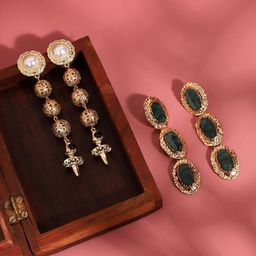 SOHI Fancy Finesse Elegant Set Of 2 Gold-Plated Contemporary Drop Earrings-image-23