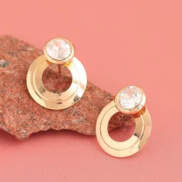 SOHI Gold-Plated & White Circular Shaped Drop Earrings-3