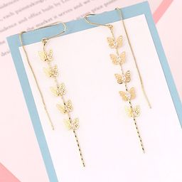 Yellow Chimes Gold Tone Butterfly Designed Crystal Beaded Chain Drop Danglers Earring-41