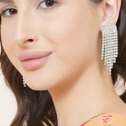 DressBerry Silver-Plated CZ Studded Contemporary Drop Earrings-16