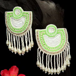 Moedbuille Silver Plated Contemporary Tasselled Pearl Beaded Drop Earrings-image-30