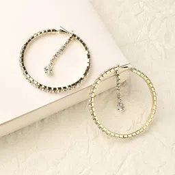 DressBerry Gold-Plated Stone Studded Hoop Earrings-image-31