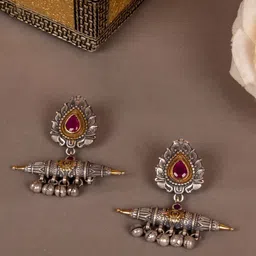 Sangria Silver Plated Stones Studded Earrings-image-74