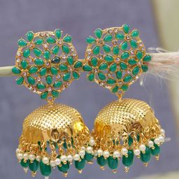 Crunchy Fashion Women Gold-Plated Dome Shaped Jhumkas Earrings-14