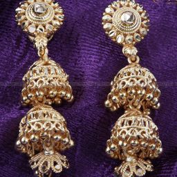 Vighnaharta Gold-Plated Floral Jhumkas Earrings-image-44
