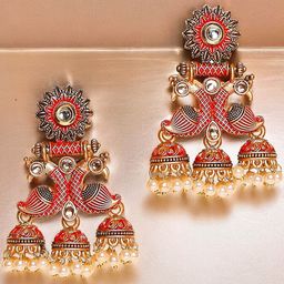 OOMPH Peacock Shaped Jhumkas Earrings-43