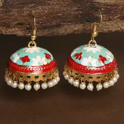OOMPH Meenakari Enamel Minimal Dome Shaped Jhumkas Earrings-image-90