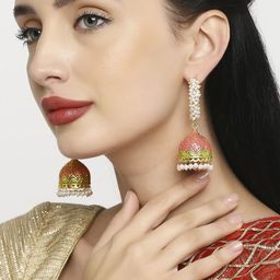 OOMPH Pink Dome Shaped Jhumkas Earrings-image-70