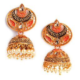 HOT AND BOLD Gold-Plated Teardrop Shaped Jhumkas Earrings-image-65