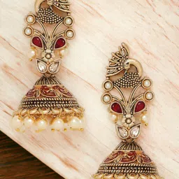 Anouk Peacock Shaped Jhumkas Earrings-15