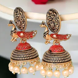 Anouk Peacock Shaped Jhumkas Earrings-image-30