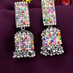 PRIVIU Oxidised Dome Shaped Jhumkas-image-30