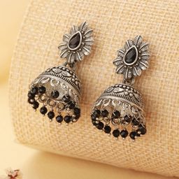 Jazz and Sizzle Silver-Plated Dome Shaped Stone Studded & Beaded Jhumkas-20