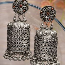 Moedbuille Silver-Plated Dome Shaped Jhumkas Earrings-25